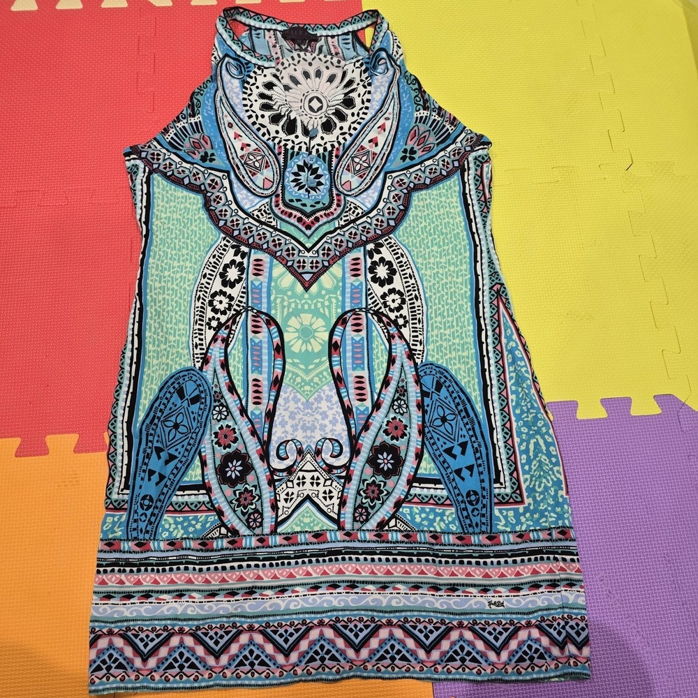 Hale Bob Teen Girls / Women's Halter Mini Dress Boho Print Size M - FITS LIKE XS